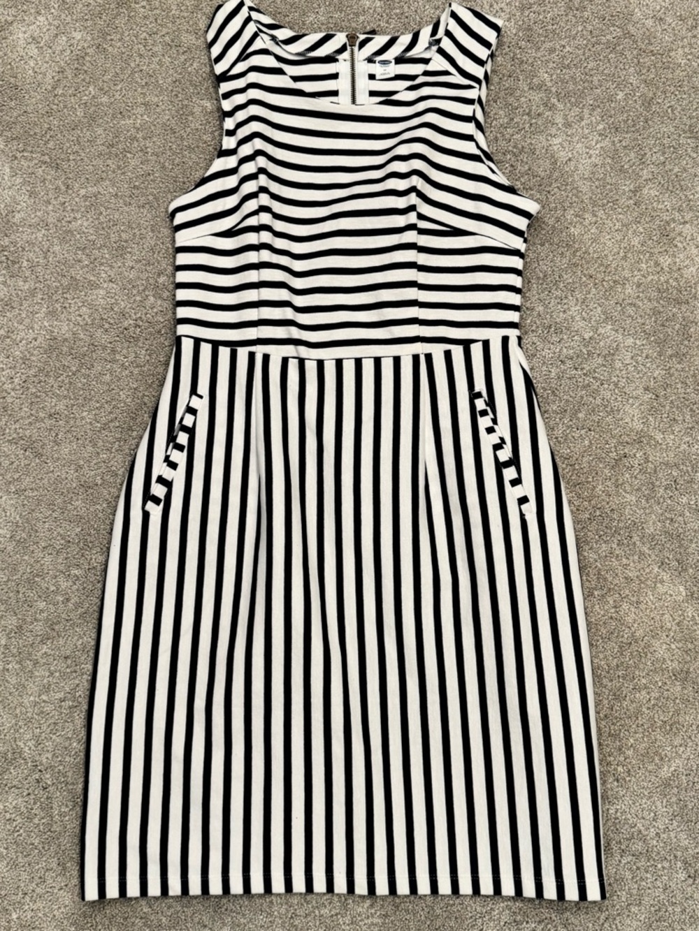 Old Navy Black and White Striped Midi Sheath Dress
